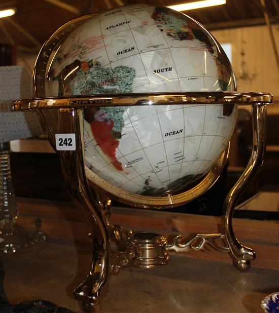 Gilt metal framed gemstone Globe of the World